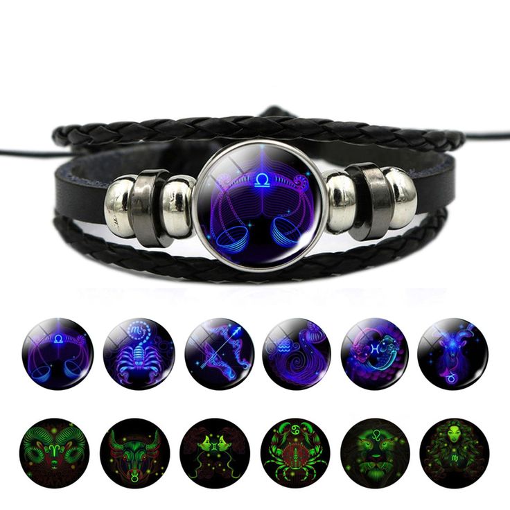 Zodiac Constellation Braided Design Black Leather Bracelet Adjustable