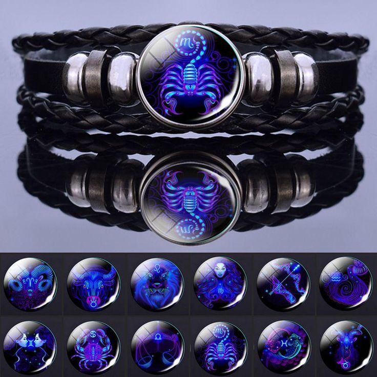 Zodiac Constellation Braided Design Black Leather Bracelet Adjustable